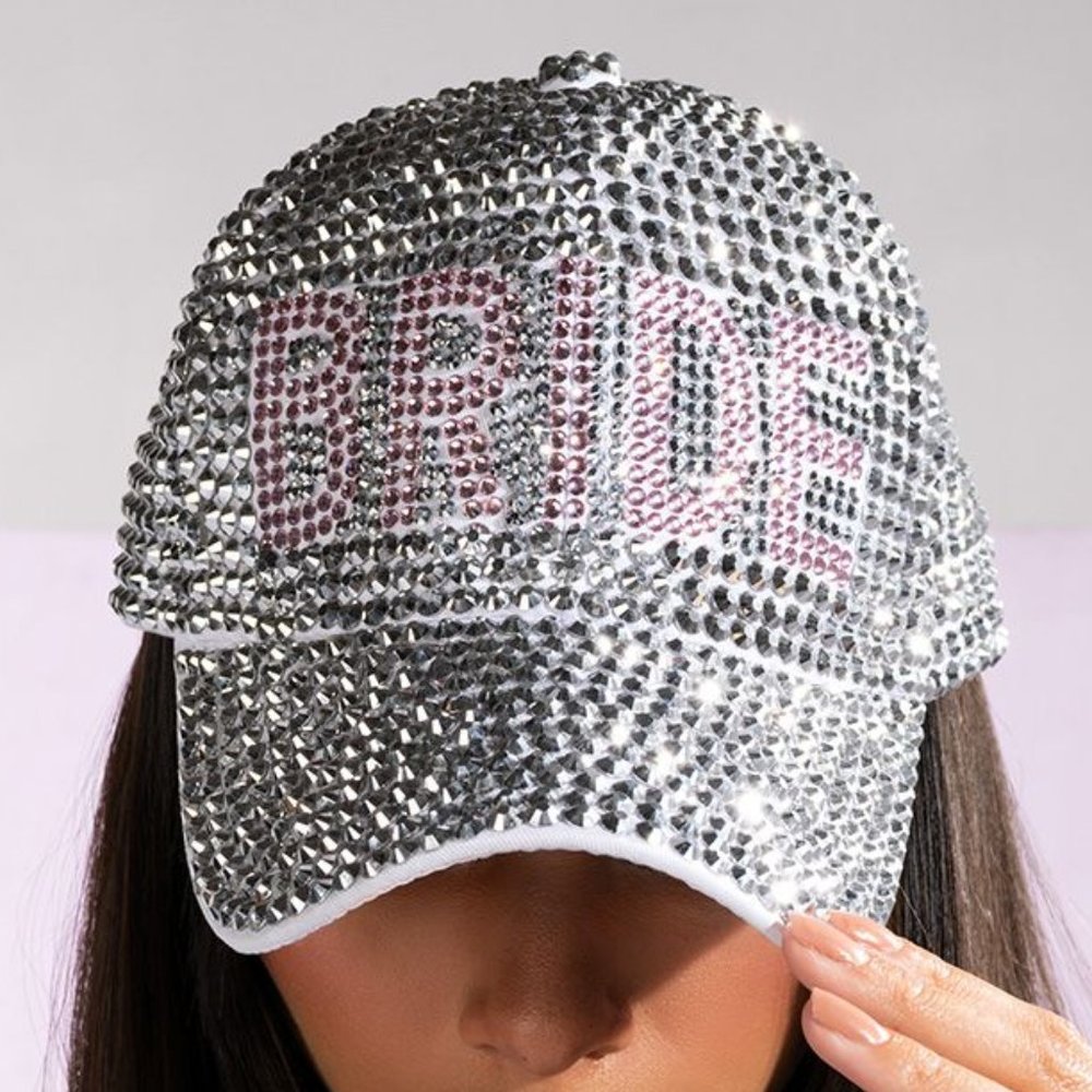 Callie Bride Bling: Pink & Silver Rhinestone Baseball Hat Bridal Wedding Cap